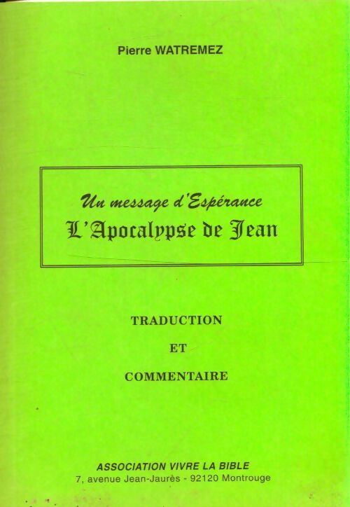 L'apocalypse de Jean - Pierre Watremez - Livre