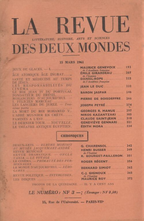 Revue des deux mondes 15 mars 1961 - Collectif - Livre