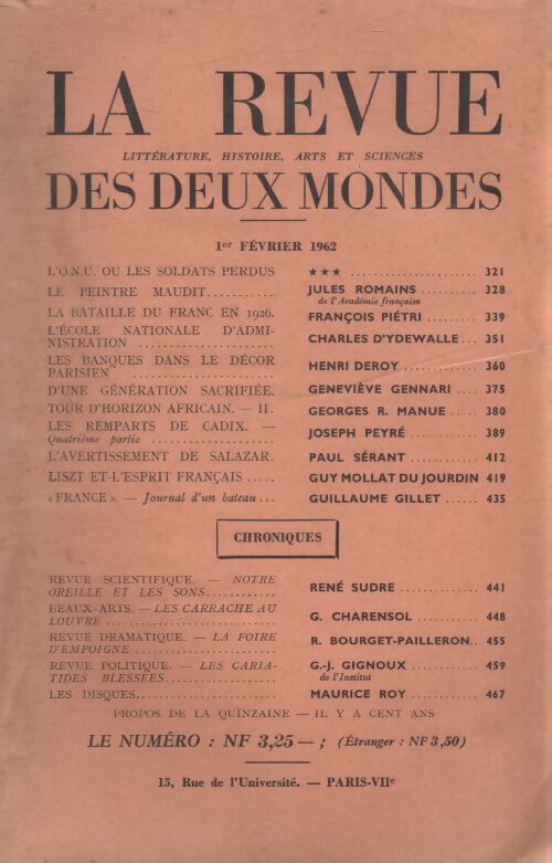 Revue des deux mondes février 1962 - Collectif - Livre
