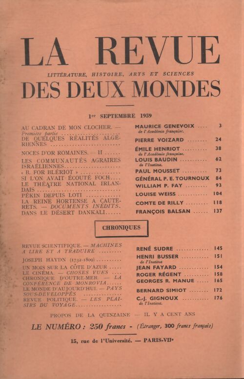 Revue des deux mondes septembre 1959 - Collectif - Livre