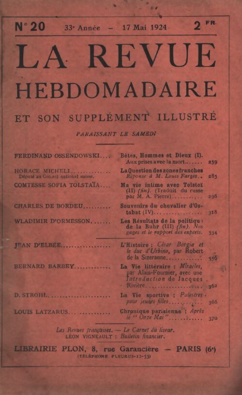 La revue hebdomadaire 33e année n°20 - Collectif - Livre