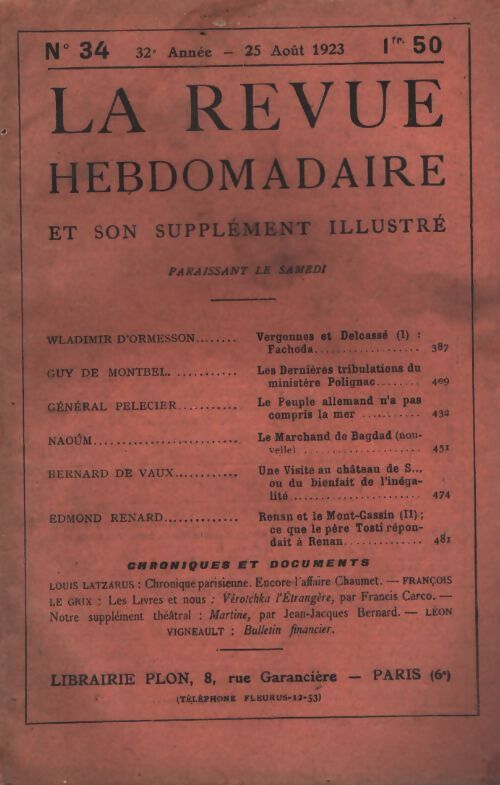 La revue hebdomadaire 32e années n°34 - Collectif - Livre