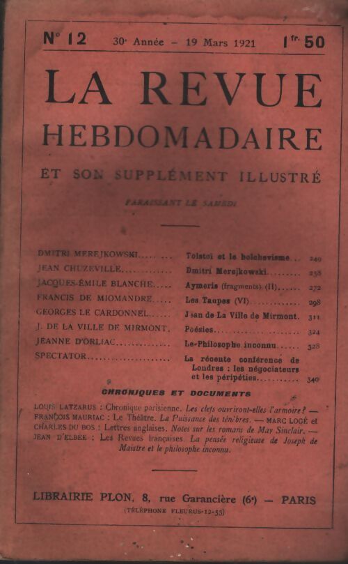 La revue hebdomadaire 30e année n°12 - Collectif - Livre
