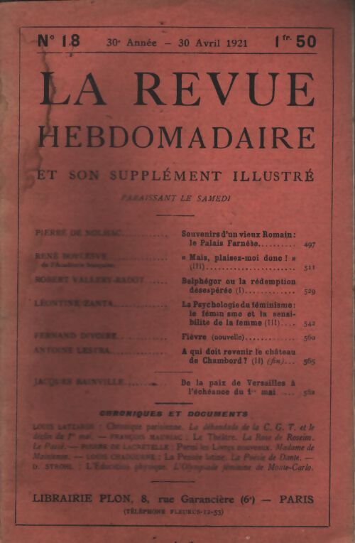 La revue hebdomadaire 30e année n°18 - Collectif - Livre