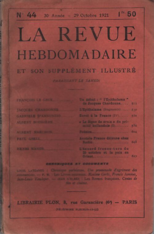La revue hebdomadaire 30e année n°44 - Collectif - Livre