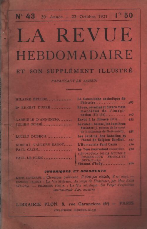 La revue hebdomadaire 30e année n°43 - Collectif - Livre
