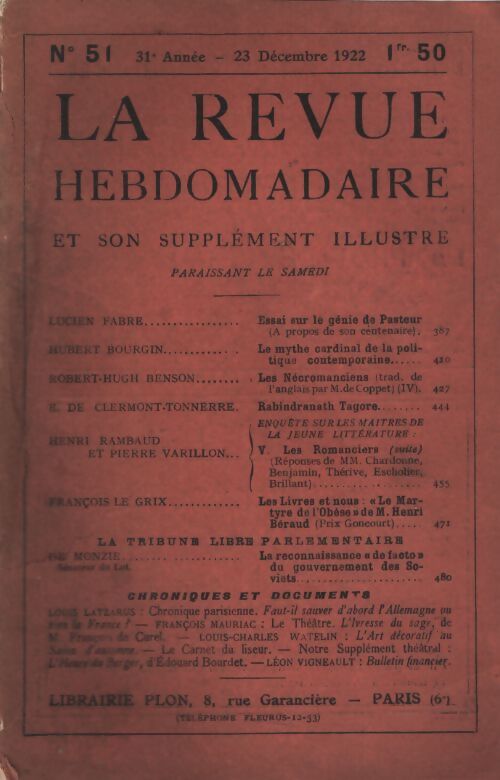 La revue hebdomadaire 31e année n°51 - Collectif - Livre