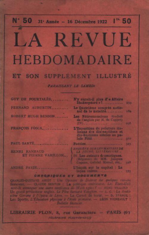 La revue hebdomadaire 31e année n°50 - Collectif - Livre