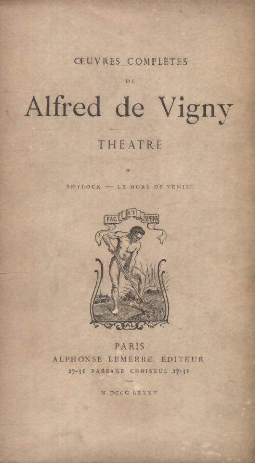 Théâtre Tome I - Alfred De Vigny - Livre