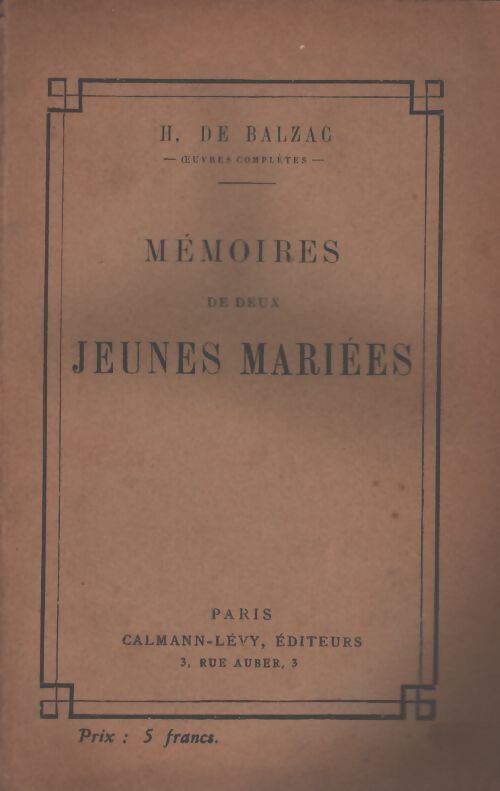 Mémoires de deux jeunes mariées - Honoré De Balzac - Livre
