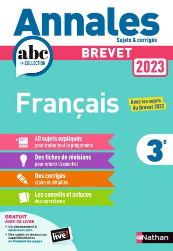 Annales ABC du Brevet 2023 - Français 3e - Sujets et corrigés + fiches de révisions - Thomas Bouhours - Livre