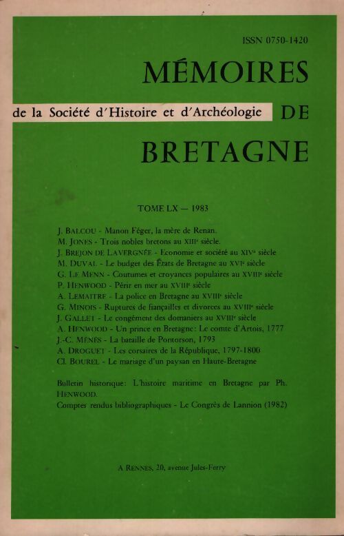 Mémoires de Bretagne Tome LX - Collectif - Livre