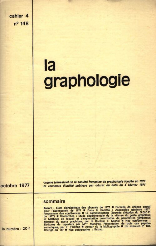 La graphologie n°148 cahier 4 - Collectif - Livre