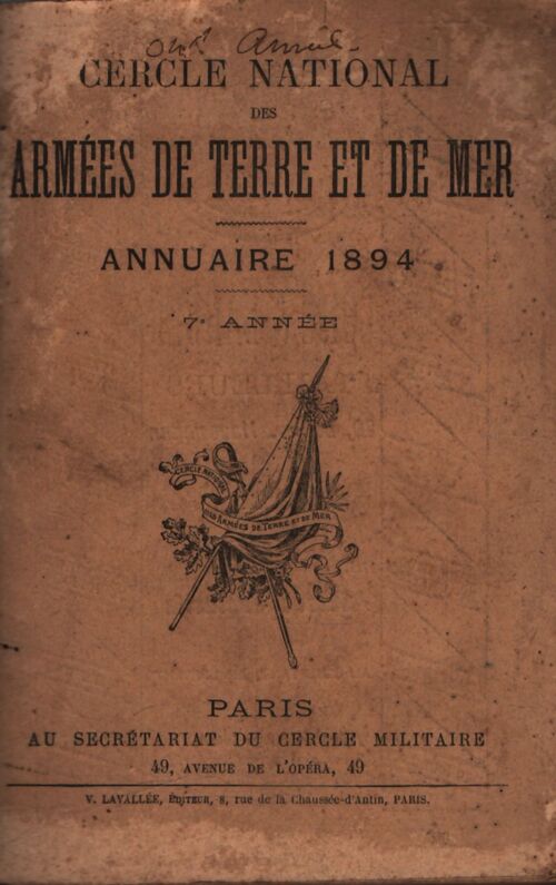 Cercle national des armées de terre et de mer : Annuaire 1894 - Collectif - Livre