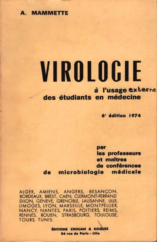 Virologie - A. Mammette - Livre