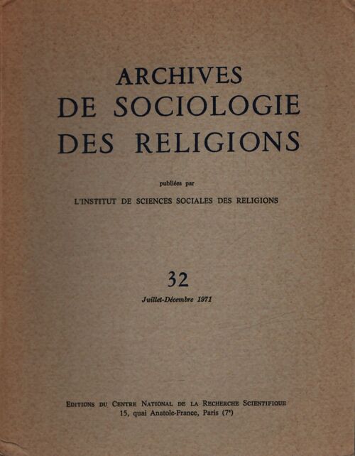 Archives de sciences sociales des religions n°32 - Collectif - Livre