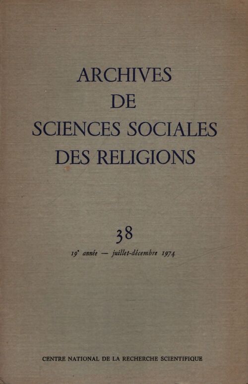 Archives de sciences sociales des religions n°38 - Collectif - Livre