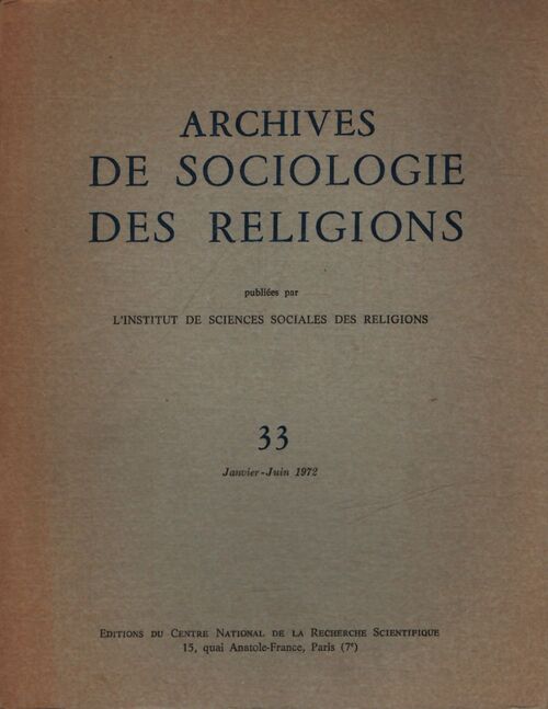 Archives de sociologie des religions n°33 - Collectif - Livre