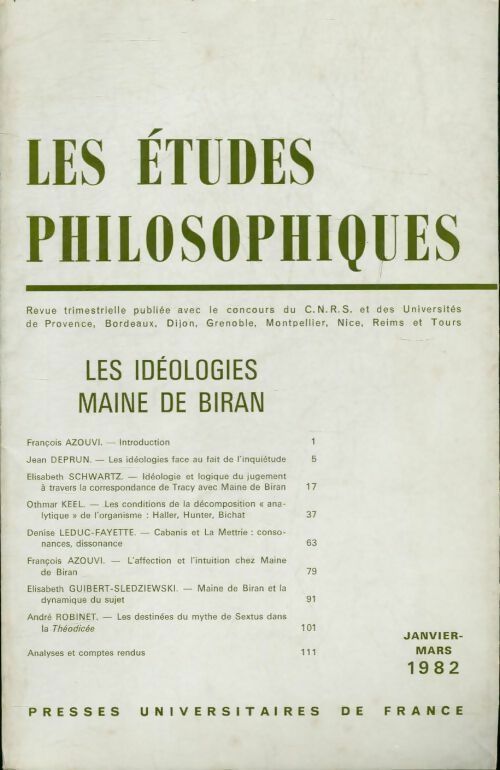 Les études philosophiques n°1 1982 - Collectif - Les études philosophiques - Livre