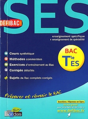SES Terminale ES - Jean-Philippe Fourestier - Défibac - Livre