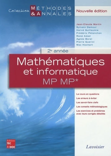 Mathématiques et informatique mp mp* 2e année : Licences scientifiques - Jean-Claude Martin - Tec & doc lavoisier - Livre