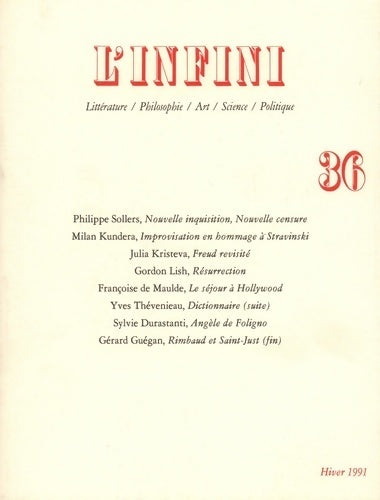 L'infini numéro 36 hiver 1992 - Collectif - Gallimard GF - Livre