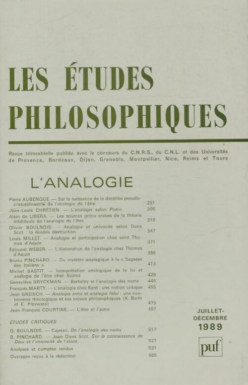 Les études philosophiques 1989 numéro 3/4 - Collectif - PUF GF - Livre