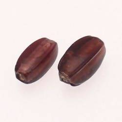Perles en verre forme ovale 17x8mm avec une feuille d'argent couleur prune (x 2)