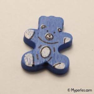 Perles en bois forme d'ourson 28x23mm bleu (x 1)