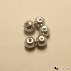 Perle en verre ronde Ø8mm couleur irisé argent opaque (x 5)