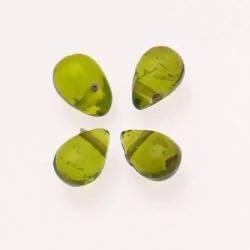 Perles en verre forme de grosses gouttes vert olive transparent (x 4)