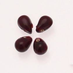 Perles en verre forme de grosses gouttes couleur rouge foncé / rubis opaque (x 4)