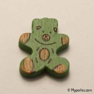 Perles en bois forme d'ourson 28x23mm vert (x 1)