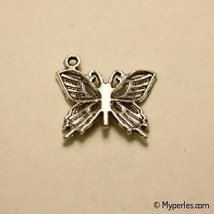 Perle breloque en métal forme papillon 20x17mm couleur argent (x 1)