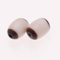 Perles en résine forme cylindre 12x16mm couleurs crème et marron (x 2)