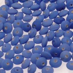 Perles en verre forme soucoupes Ø8mm couleur bleu jean givré (x 10)