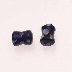 Perles en verre forme diabolo 13x10mm tricolore bleu marine / blanc / bleu jean (x 2)