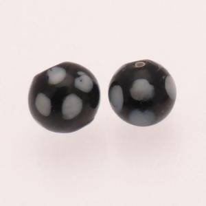 Perle en verre ronde Ø12mm couleur noir à pois blancs (x 2)