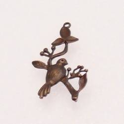 Perle breloque en métal forme branche avec oiseau 30mm couleur vieil or (x 1)