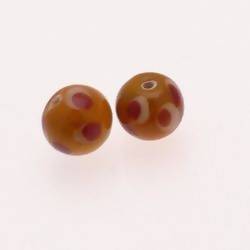 Perle en verre ronde Ø10mm Tricolore orange / coquillage / chocolat (x 2)