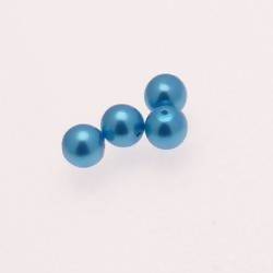Perle en verre ronde nacrée Ø7mm couleur bleu turquoise (x 4)