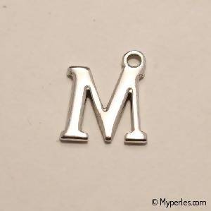 Perle en métal breloque alphabet lettre M 12mm couleur Argent (x 1)