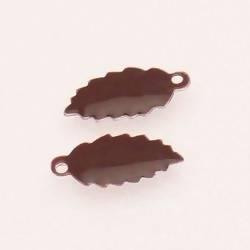 Pastille en métal forme feuille 19x9mm couvert d'une résine couleur marron chocolat (x 2)