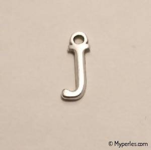 Perle en métal breloque alphabet lettre J 12mm couleur Argent (x 1)