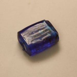 Perles en verre cylindre feuille argent 15x18mm bleu foncé moucheté (x 1)