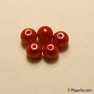 Perle en verre ronde Ø8mm couleur irisé rouge opaque (x 5)