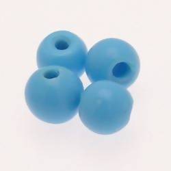 Perles en verre ronde Ø14mm large trou couleur Bleu Ciel opaque (x 4)