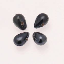 Perles en verre forme de grosses gouttes couleur noir brillant (x 4)
