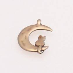 Perle métal pendentif lune au chat 17x20mm couleur vieil or (x 1)