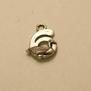 Perle en métal breloque forme chiffre 6 11x14mm couleur Argent (x 1)